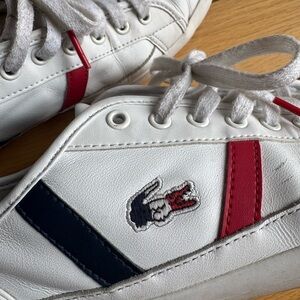 Lacoste White Men’s Sneakers with Red & Navy Accents. Size 9.5 US .